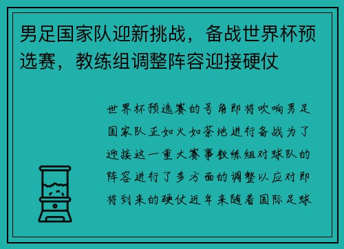 男足国家队迎新挑战，备战世界杯预选赛，教练组调整阵容迎接硬仗