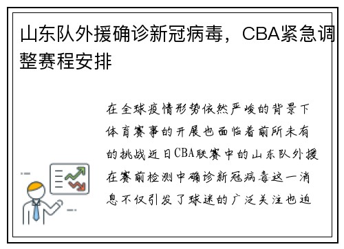 山东队外援确诊新冠病毒，CBA紧急调整赛程安排