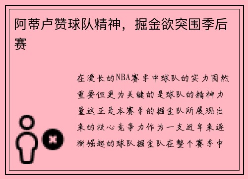 阿蒂卢赞球队精神，掘金欲突围季后赛